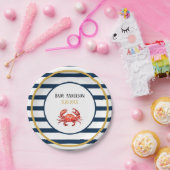 Nautical Stripes Crab Baby shower Papieren Bordje (Feest)