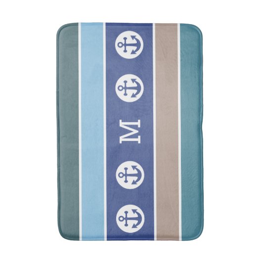 Nautical Stripes custom monogram badmatten (Voorkant Verticaal)