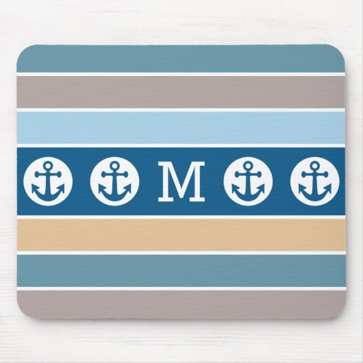 Nautical Stripes custom monogram mousepad Muismat (Voorkant)