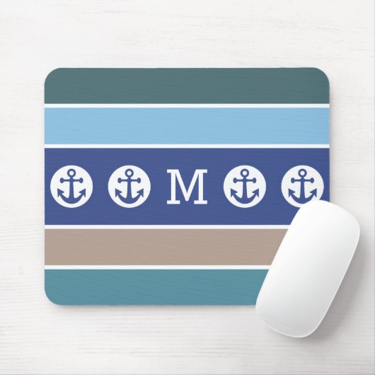 Nautical Stripes custom monogram mousepad Muismat (Met muis)