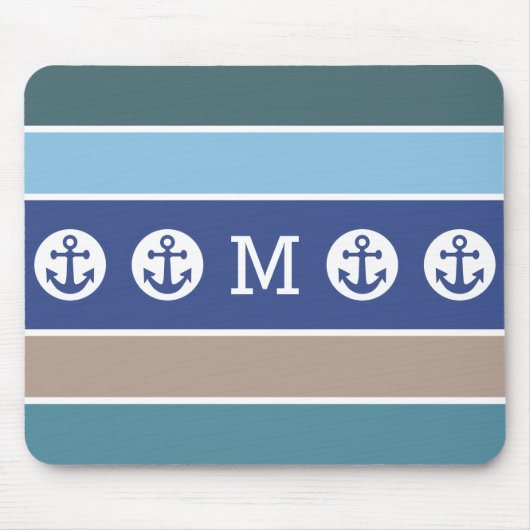 Nautical Stripes custom monogram mousepad Muismat (Voorkant)