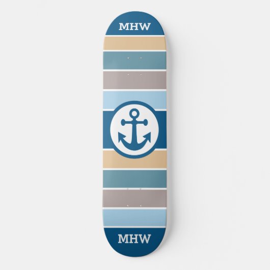 Nautical Stripes Custom monogram skateboards (Voorkant)