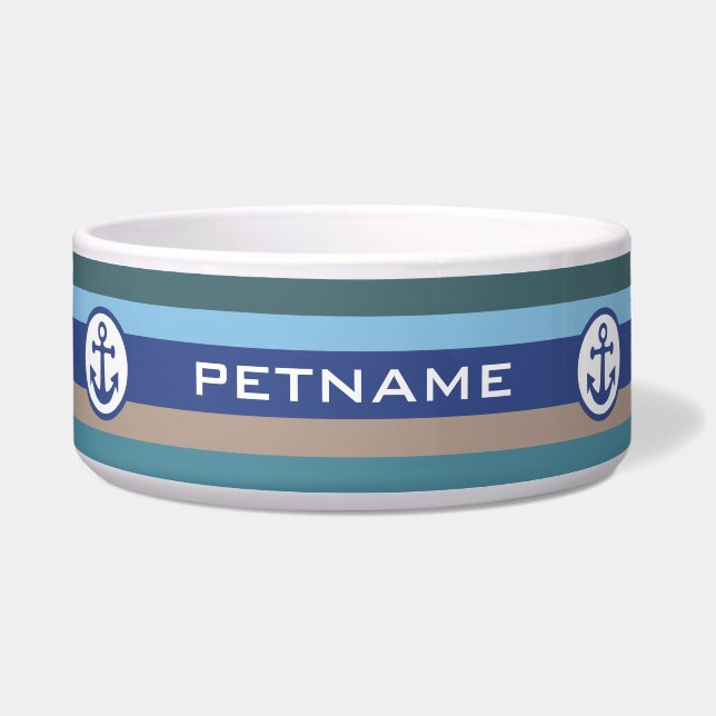 Nautical Stripes custom pet bowls Voerbakje (Voorkant)