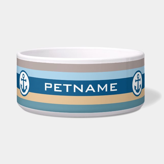 Nautical Stripes custom pet bowls Voerbakje (Voorkant)