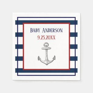 Nautical Stripes en Anker Baby shower Servet
