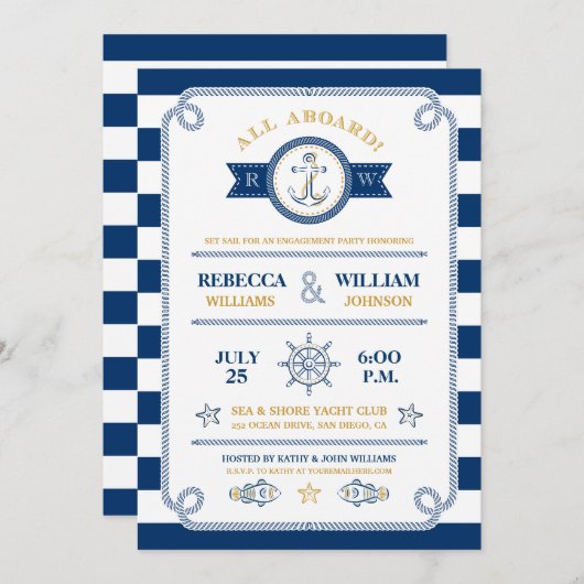 Nautical Stripes Engagement Party Kaart (Voorkant / Achterkant)
