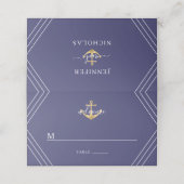 Nautical Stripes Gold Anchor Wedding Blue Plaatskaartje (Buitenkant ongevouwen)