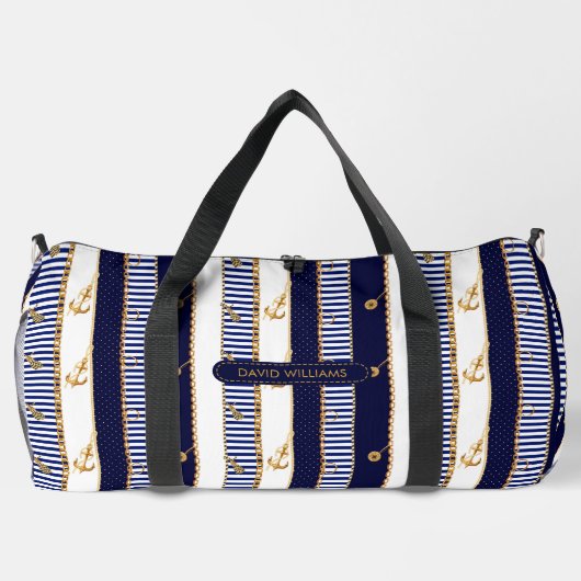 Nautical Stripes Gold Chains Anker Luxe reizen Plunjezak (Achterkant)