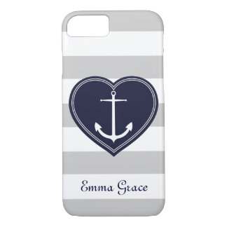 Nautical Stripes Heart en Anchor Monogram Navy Case-Mate iPhone Case