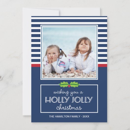 Nautical Stripes Holly Jolly Kaart met kerstmis (Voorkant)