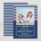 Nautical Stripes Holly Jolly Kaart met kerstmis (Voorkant / Achterkant)