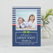 Nautical Stripes Holly Jolly Kaart met kerstmis (Staand voorkant)