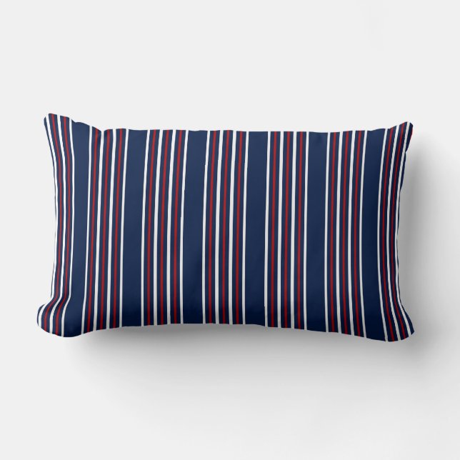 Nautical Stripes in Red, White & Blue – Coastal Kussen (Voorkant)