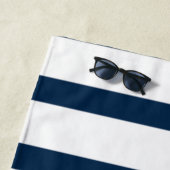 Nautical Stripes Navy and Gold Custom Name Strandlaken (In situ)