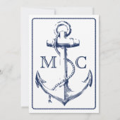 Nautical Stripes Navy Anker Bruiloft Kaart (Achterkant)