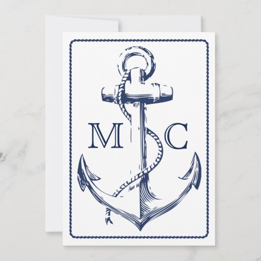 Nautical Stripes Navy Anker Bruiloft Kaart (Achterkant)