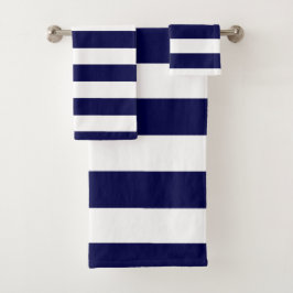 Nautical Stripes Navy Blauw en Wit Bad Handdoek
