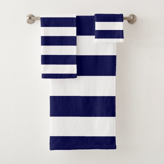 Nautical Stripes Navy Blauw en Wit Bad Handdoek (Insitu)