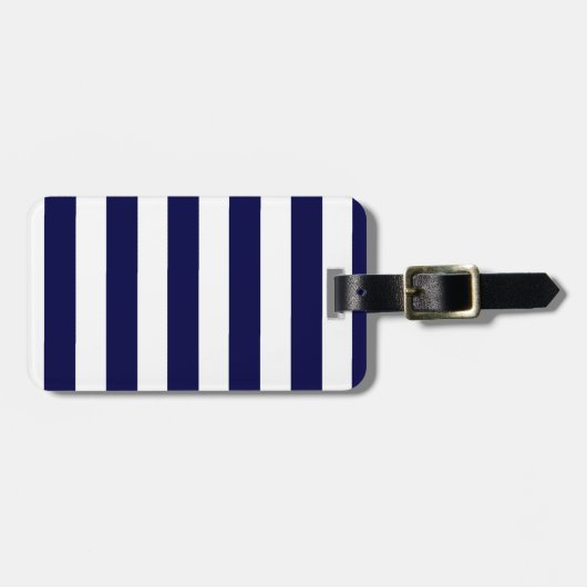 Nautical Stripes Navy Blauw en Wit Bagagelabel (Voorkant horizontaal)