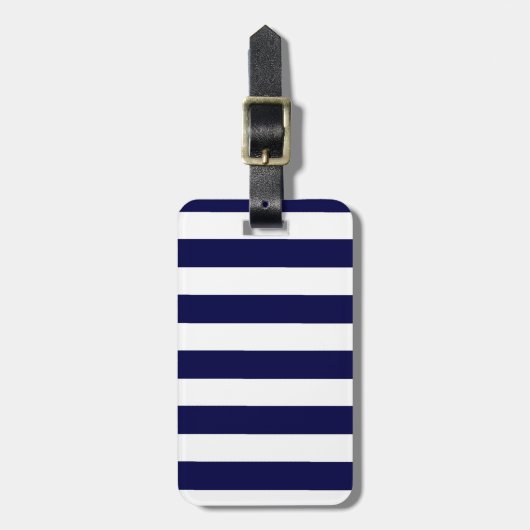 Nautical Stripes Navy Blauw en Wit Bagagelabel (Voorkant verticaal)