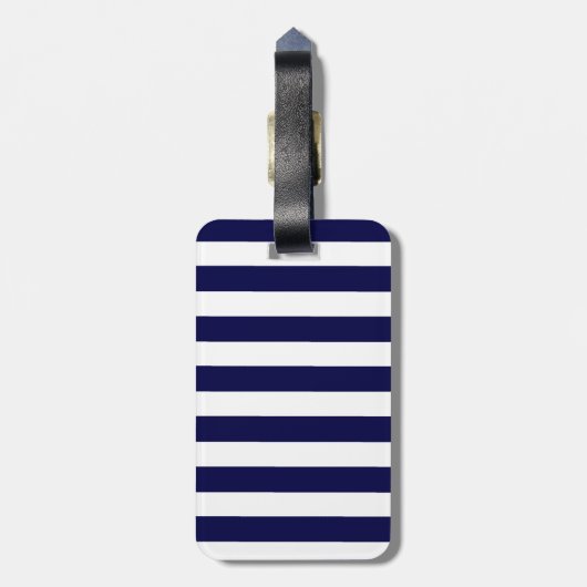 Nautical Stripes Navy Blauw en Wit Bagagelabel (Achterkant verticaal)