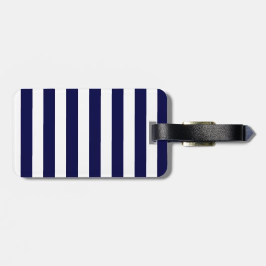 Nautical Stripes Navy Blauw en Wit Bagagelabel (Achterkant horizontaal)
