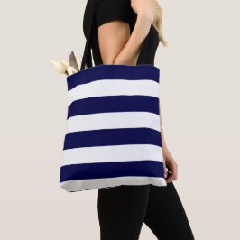 Nautical Stripes Navy Blauw en Wit Tote Bag