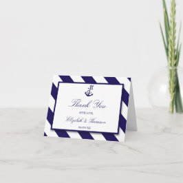 Nautical Stripes & Navy Blue Anchor Wedding Bedankkaart