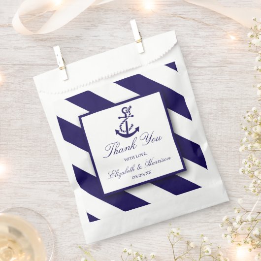 Nautical Stripes & Navy Blue Anchor Wedding Bedankzakje (Geknipt)