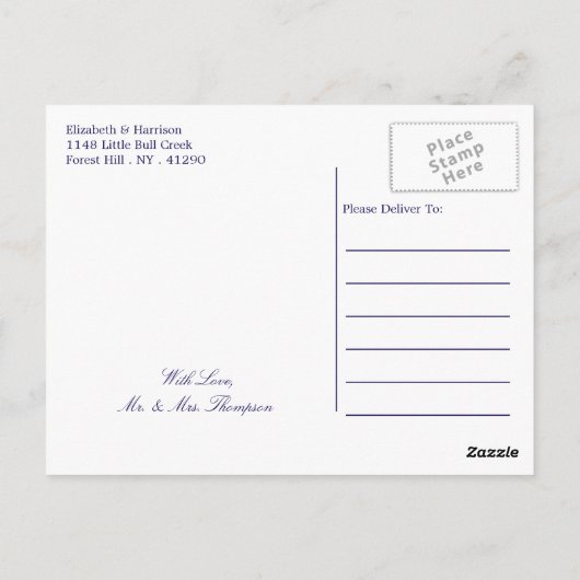 Nautical Stripes & Navy Blue Anchor Wedding Briefkaart (Achterkant)