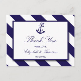Nautical Stripes & Navy Blue Anchor Wedding Briefkaart