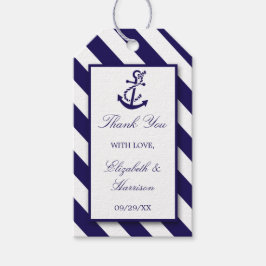 Nautical Stripes & Navy Blue Anchor Wedding Cadeaulabel