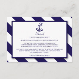 Nautical Stripes & Navy Blue Anchor Wedding Detail Informatiekaartje