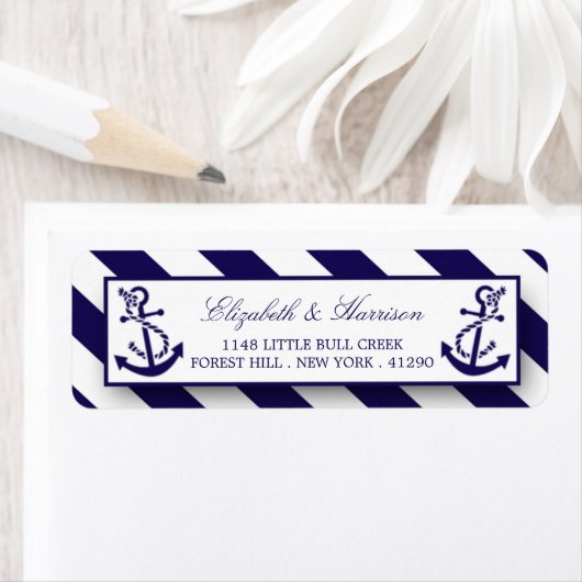 Nautical Stripes & Navy Blue Anchor Wedding Etiket (Insitu)