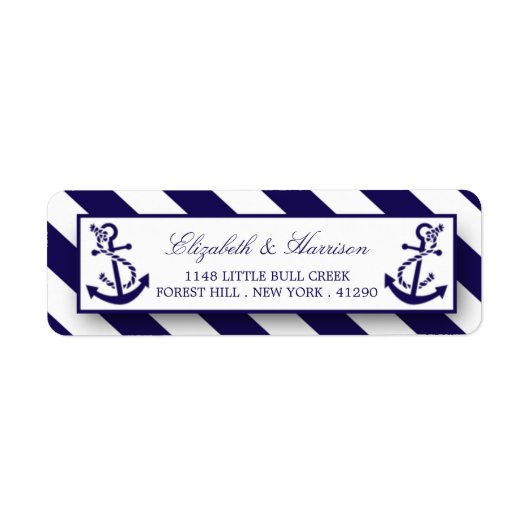 Nautical Stripes & Navy Blue Anchor Wedding Etiket (Voorkant)