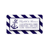 Nautical Stripes & Navy Blue Anchor Wedding Etiket (Voorkant)