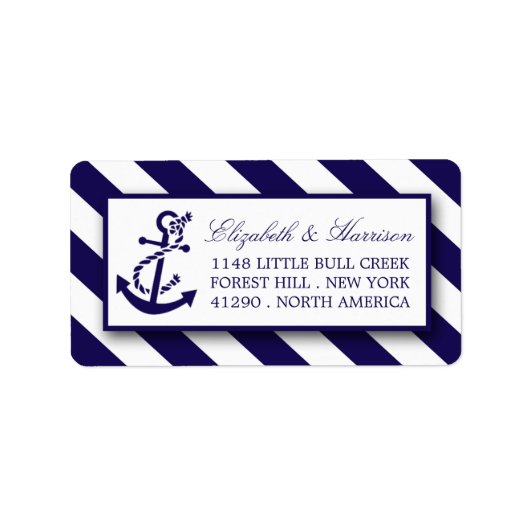 Nautical Stripes & Navy Blue Anchor Wedding Etiket (Voorkant)