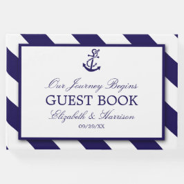 Nautical Stripes & Navy Blue Anchor Wedding Gastenboek