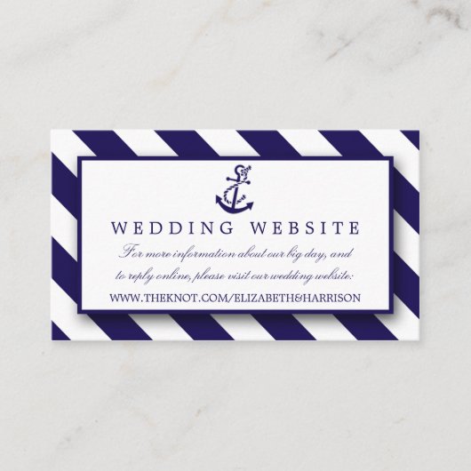 Nautical Stripes & Navy Blue Anchor Wedding Informatiekaartje (Voorkant)