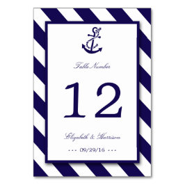 Nautical Stripes & Navy Blue Anchor Wedding Kaart