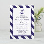 Nautical Stripes & Navy Blue Anchor Wedding Kaart (Staand voorkant)