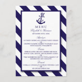 Nautical Stripes & Navy Blue Anchor Wedding Menu (Voorkant)