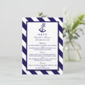 Nautical Stripes & Navy Blue Anchor Wedding Menu (Staand voorkant)