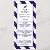 Nautical Stripes & Navy Blue Anchor Wedding Menu (Voorkant)