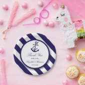 Nautical Stripes & Navy Blue Anchor Wedding Papieren Bordje (Feest)
