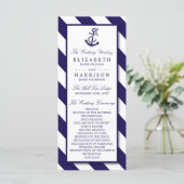 Nautical Stripes & Navy Blue Anchor Wedding Programmakaart (Staand voorkant)