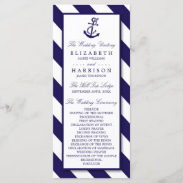 Nautical Stripes & Navy Blue Anchor Wedding Programmakaart