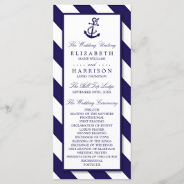 Nautical Stripes & Navy Blue Anchor Wedding Programmakaart