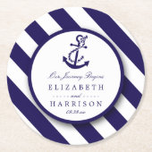 Nautical Stripes & Navy Blue Anchor Wedding Ronde Kartonnen Onderzetter (Voorkant)