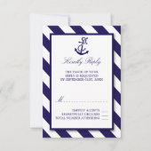 Nautical Stripes & Navy Blue Anchor Wedding RSVP Kaartje (Voorkant)